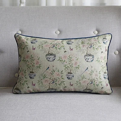 Axyaa Soft Velvet/Cotton Linen Cushion Cover Shabby Chic Floral Pink Blue 45x45cm