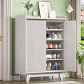 Axyaa White Fluted 5-Tier Shoe Cabinet, Adjustable Shelves, 43.7”H Tall Shoe Storage