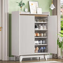 Axyaa White Fluted 5-Tier Shoe Cabinet, Adjustable Shelves, 43.7”H Tall Shoe Storage