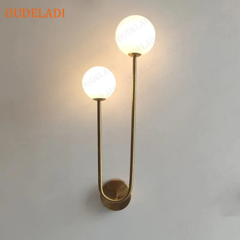 Axya Brass Wall Sconce Glass Ball LED Lamp for Bedroom Lighting