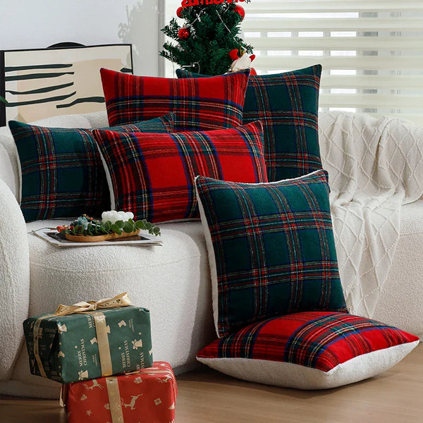 Axyaa Christmas Plaid Cushion Cover 45x45cm - Festive Home Decor for Couch Sofa