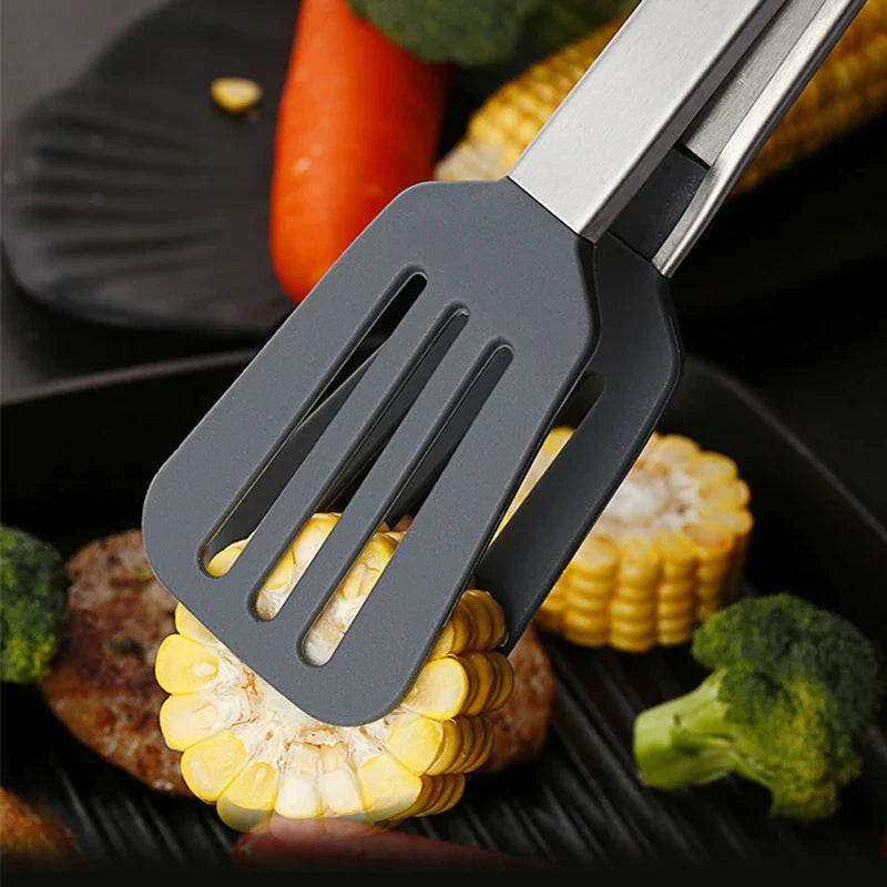 Axyaa Silicone Food Tongs Stainless Steel Grill Clamp Kitchen Utensils