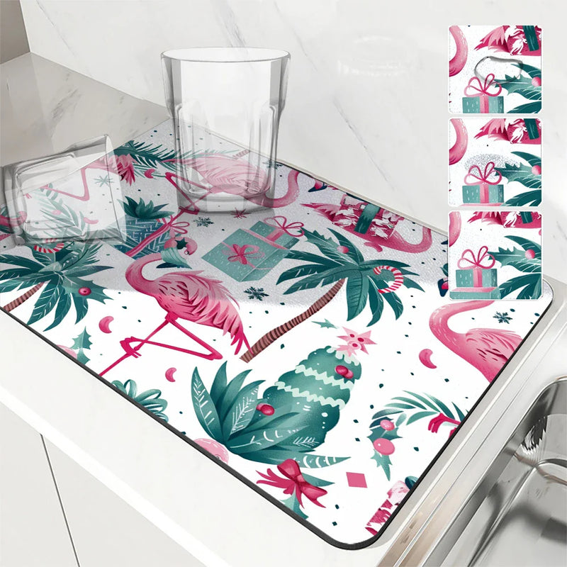 Flamingos Square Dry Mat: Axyaa Absorbent & Anti-slip Cup Drainer