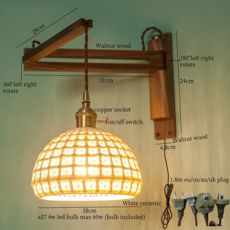 Axyaa White Ceramic LED Wall Sconce with Wood and Copper Finish