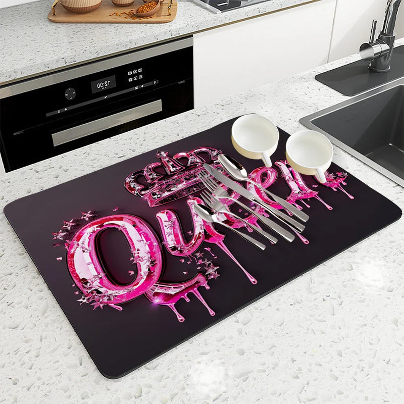 Axyaa Queen's Crown Kitchen Absorbent Mat - Antiskid & Quick Draining Dish Drying Mat