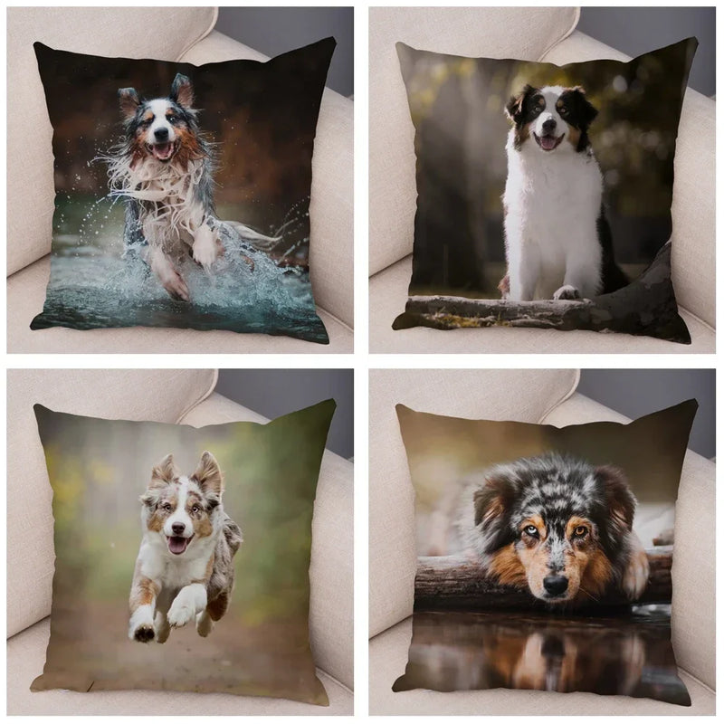 Axyaa Australian Shepherd Pillow Cover - Cute Dog Animal Cushion