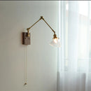 Axyaa Nordic Green LED Wall Sconce, Swing Arm Pull Chain Switch, Walnut Wood Mirror Light
