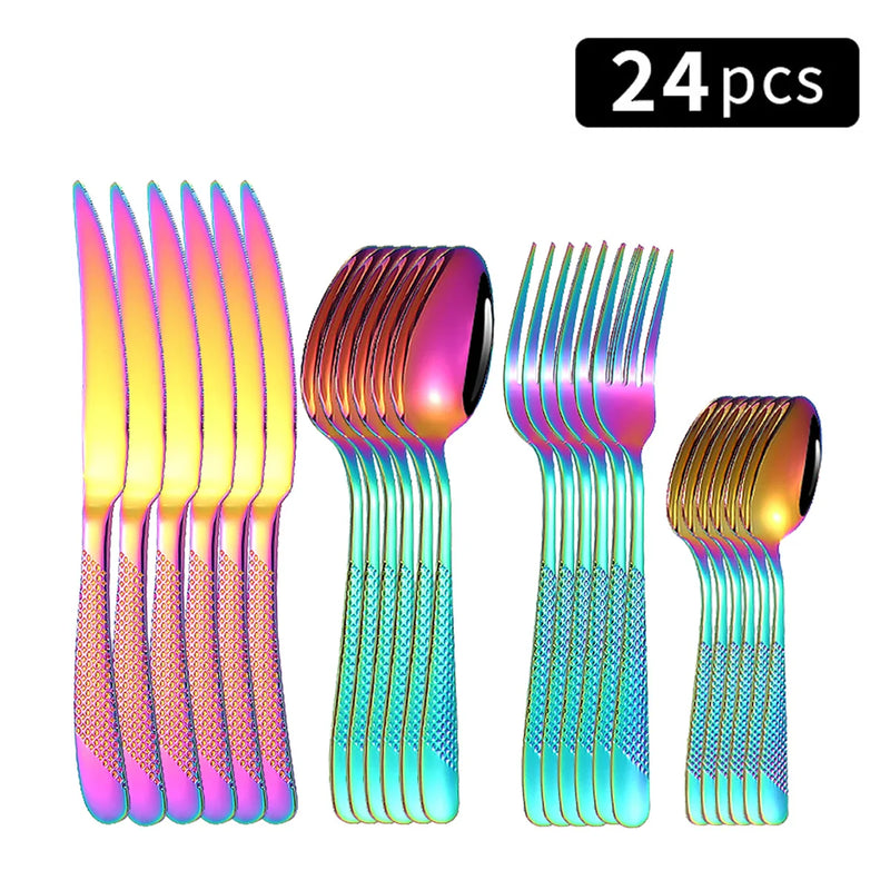 Axyaa 24pc Stainless Steel Tableware Set for Family Dining