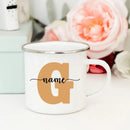 Axyaa Enamel Coffee Mugs with Custom Initial Name - Personalized Outdoor Cups