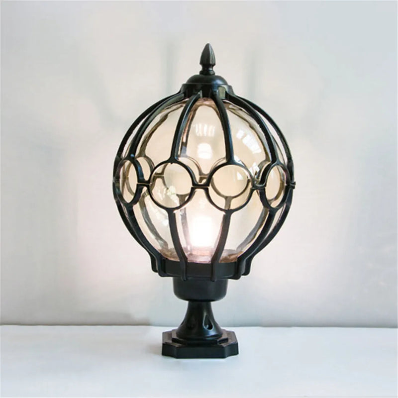 Axyaa Outdoor European Globe Pillar Lamp in Black for Garden and Yard