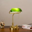 Axyaa Retro Vintage Metal Wood Bank Table Lamp with Green Lampshade