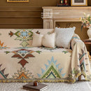 Axyaa Retro Oil Painting Design Sofa Cover with Tassels for Home Decor