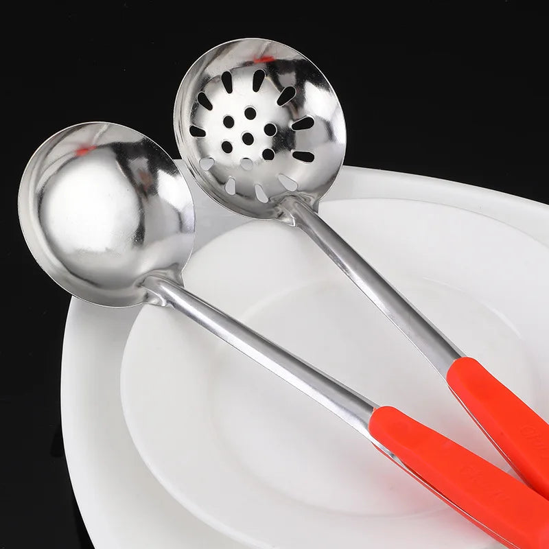 Axyaa Stainless Steel Ladle Strainer with Plastic Handle and Handing Hole
