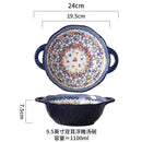 Axyaa Retro Ceramic Double Ear Large Soup Bowl with Handle - Colorful Tableware
