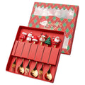 Axyaa Christmas Cutlery Set: Glod Spoon Fork, Elk & Tree Decoration, Dessert Scoop.