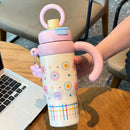 Axyaa Cartoon Thermal Water Bottle with Handle and Straw