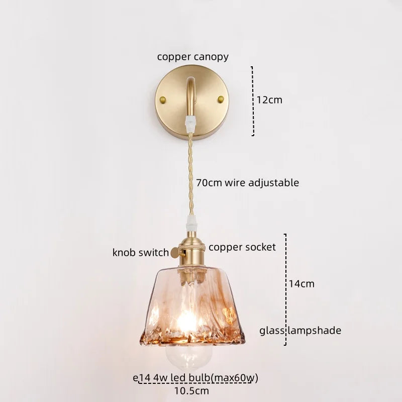 Axyaa Nordic Copper Glass LED Wall Light for Living Room, Bedroom, Bar - Modern Design