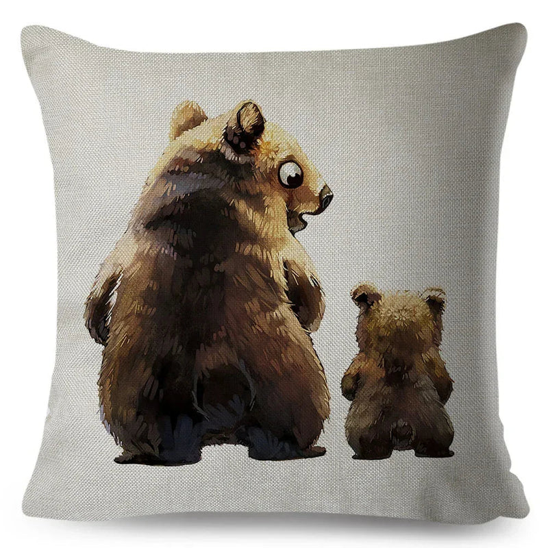 Axyaa Watercolor Animal Pillowcase - Cute Cartoon Design for Living Room Sofa