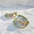 Axyaa Gold Enamel Flower Bird Mug & Saucer Set - 220ML