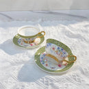 Axyaa Gold Enamel Flower Bird Mug & Saucer Set - 220ML