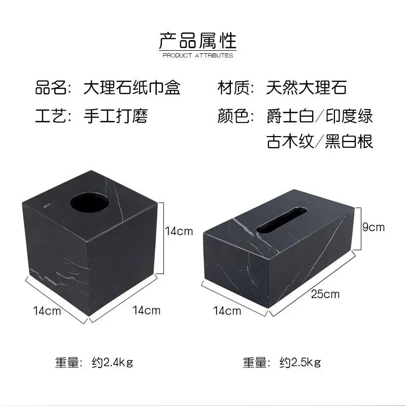 Axya Marble Tissue Box Black Rectangular Light Luxury Home Hotel Decor Craft