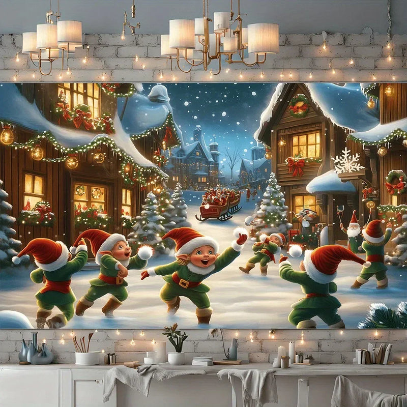Axyaa Small Town Christmas Elf Tapestry for Home & Outdoor Decoration