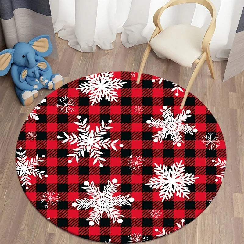 Axyaa Plaid Christmas Round Carpet - Non-Slip Home Decor Foot Mat