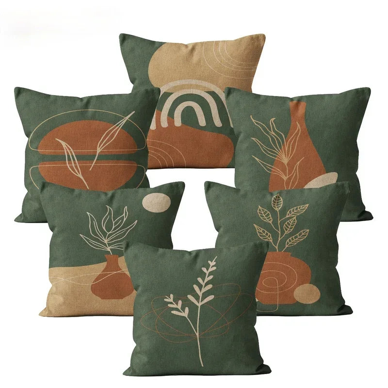 Axyaa Nordic Style Green Linen Pillowcase 45x45cm Modern Decorative Cushion Cover