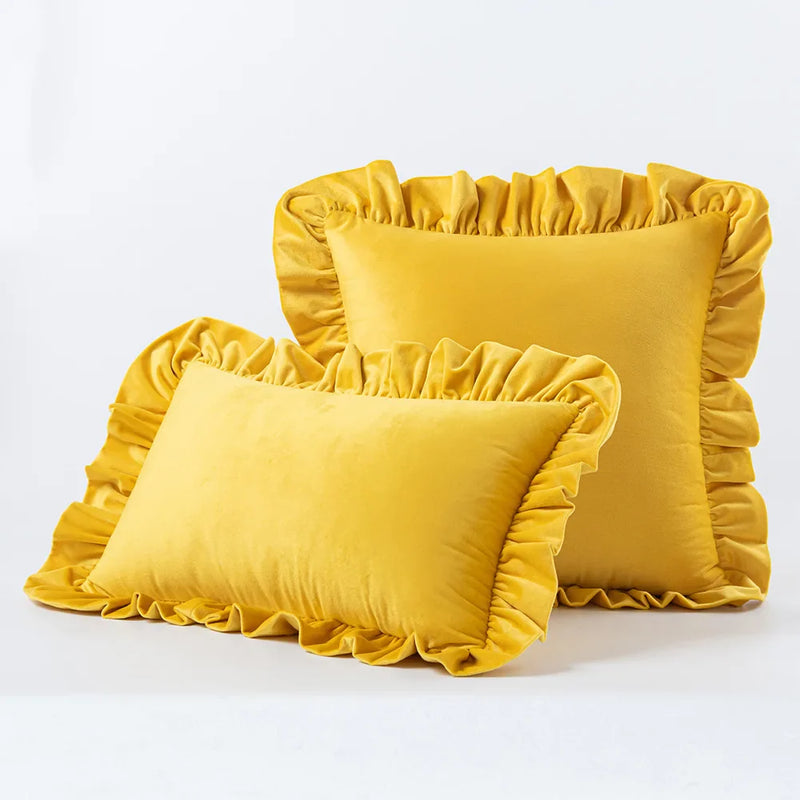 Axyaa Velvet Ruffle Cushion Cover for Home Decor 30x50/45/50cm