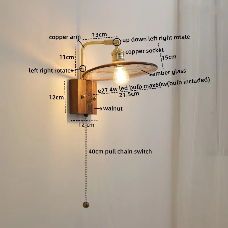 Axyaa Nordic LED Wall Lamps Walnut Glass Stair Light Fixtures for Home Décor