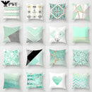 Light Blue Green Mint Geometric Print Boho Pillowcase Set by Axyaa