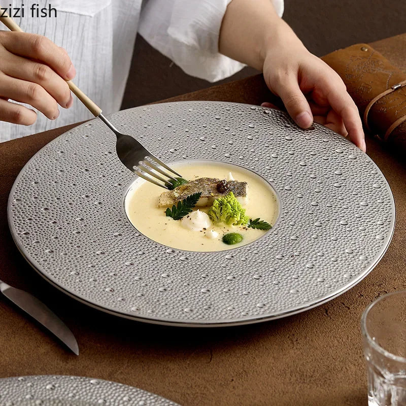 Axya Ceramic Dinner Plate Set - Restaurant Steak Dessert Pasta Soup Tableware