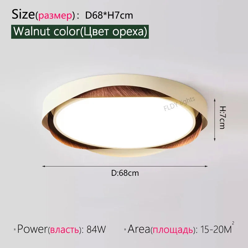 Axyaa Walnut Ceiling Lights: Retro Wood Grain LED Lamp for Bedroom Study Room