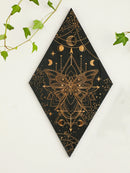 Axyaa Black Moon Phase Rhomboid Wooden Wall Decor - Boho Witch Aesthetic Wall Art