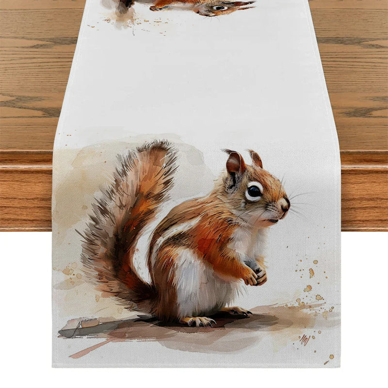 Axyaa Squirrel Cartoon Table Runner for Dining and Holiday Parties
