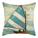 Marine Ship Print Linen Cushion Cover for Home Sofa Decor by Axyaa