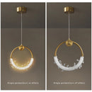 Axyaa Crystal Pendant Light: Gold Ring LED Fixture for Kitchen and Bedroom
