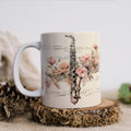 Axyaa Music Theme Ceramic Coffee Mug - Violin Piano Harp Saxophone Picture Mug