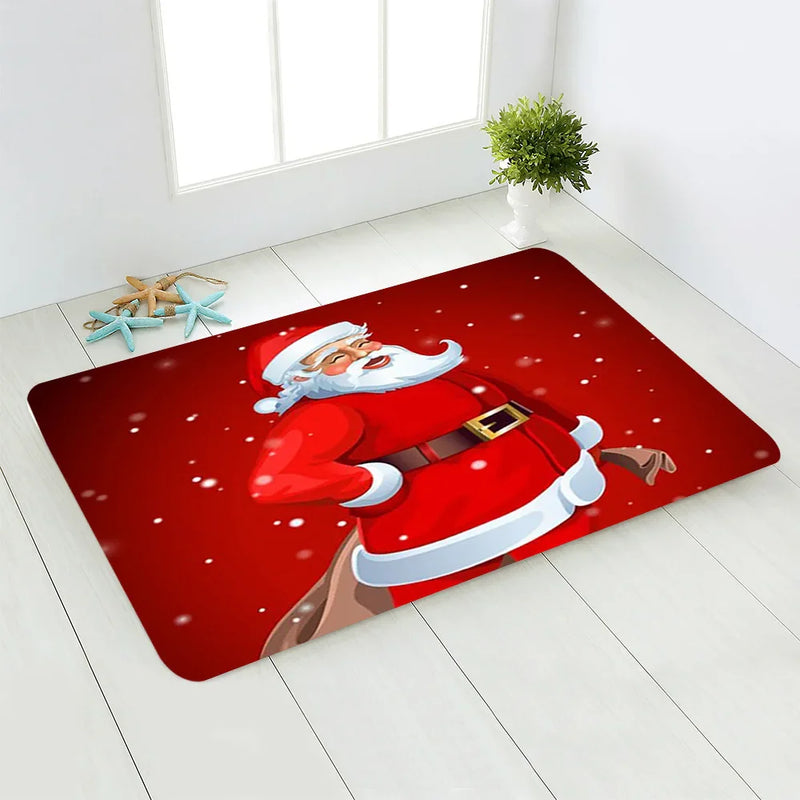 Santa Deer Welcome Mat by Axyaa: Festive Holiday Non-Slip Floor Decor