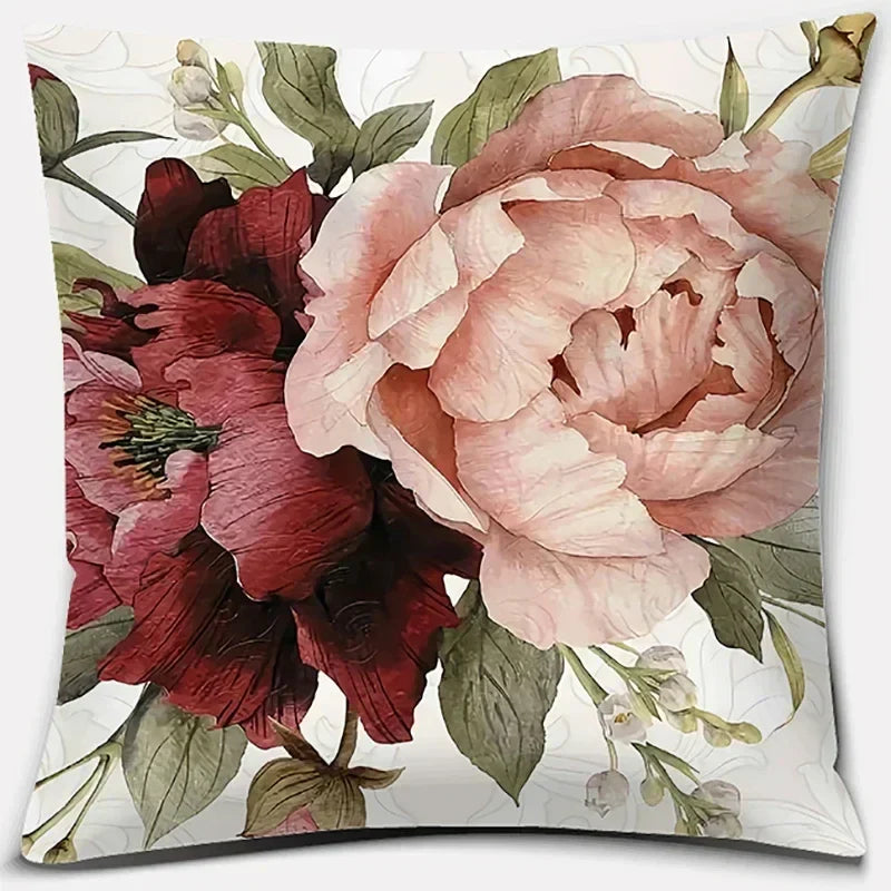 Pink Flower Pattern Cushion Cover by Axyaa - 45x45cm Decorative Pillowcase