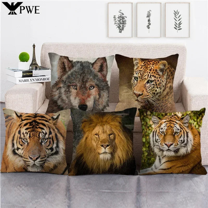 Axyaa Tiger Lion Printed Cushion Cover for Home Sofa Bed Decoration