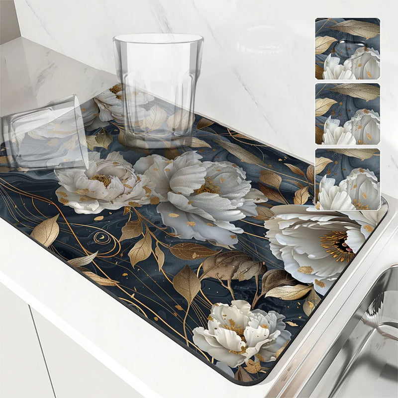 Axyaa 3D Plants Kitchen Mat: Absorbent, Antiskid, Quick Dry, Draining, Tableware Mat