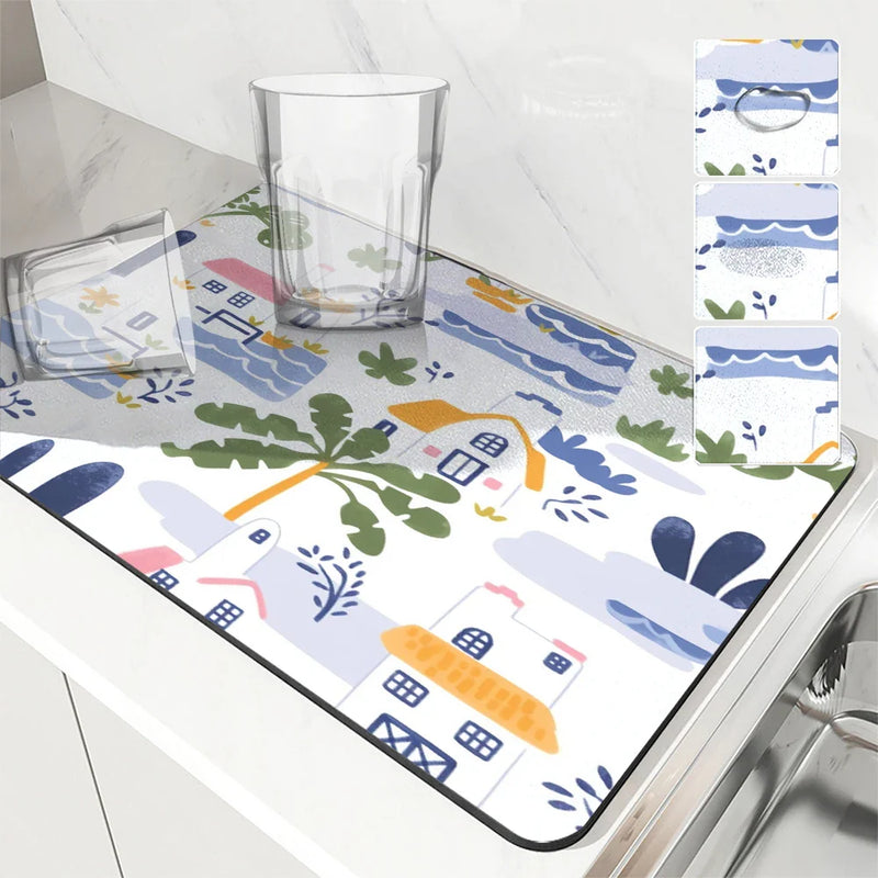 Axyaa Cartoon Building Kitchen Drying Mat