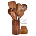 Axyaa Wood Kitchen Utensil Set - Skimmer Spoons, Salad Scoop, Non-Stick Colander