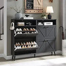 Axyaa Farmhouse Shoe Storage Cabinet with Barn Door Design & 4 Flip Drawers
