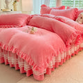 Axyaa Flannel Lace Bed Skirt Set - Thick Warm Quilt Cover Kit