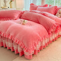 Axyaa Solid Color Lace Bed Skirt Set: Warm Flannel, Thick Quilt Cover