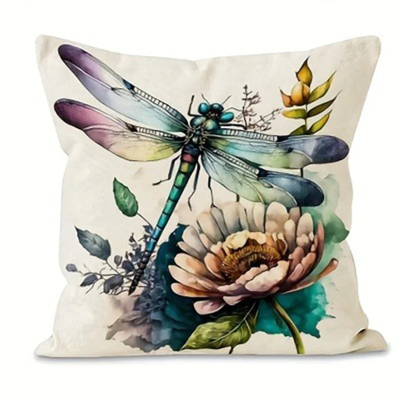 Dragonfly Floral Pattern Pillowcase x Axyaa: Living Room Sofa Chair Cushion Cover