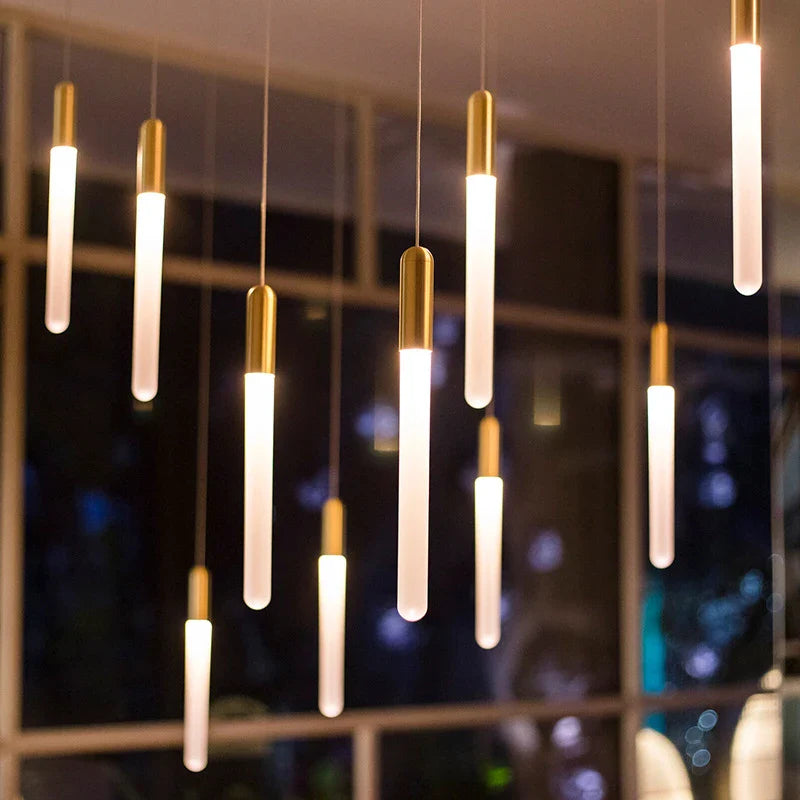 Axyaa Luxurious Gold Pendant Lamp - Modern Strip Chandelier for Dining and Bedroom