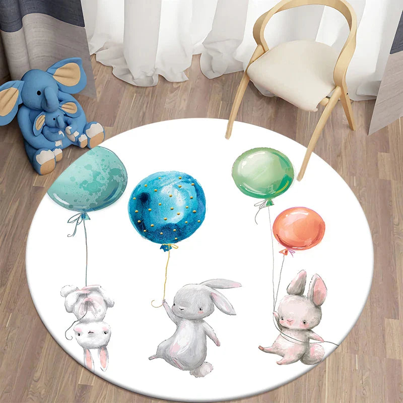 Round Rabbit Print Rug for Kids' Room | Axyaa's Cartoon Rabbit Mat